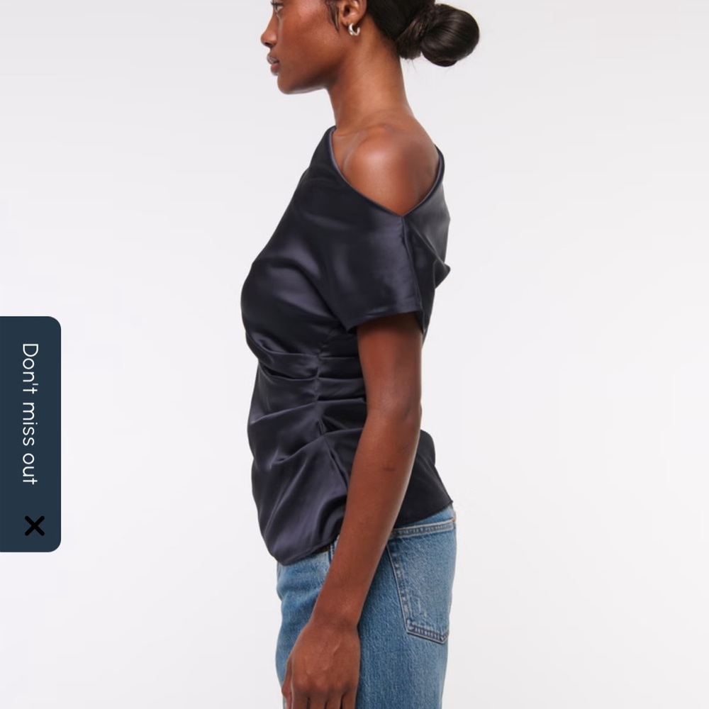 Asymmetrical One-Shoulder Satin Like Silk Like Top Navy Blue XS - Picture 4 of 9